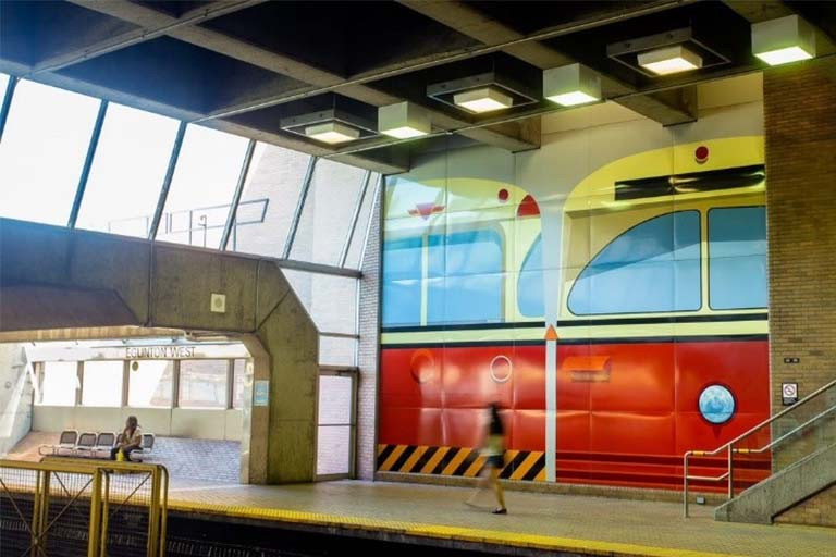 Mural of TTC streetcar inside a TTC station