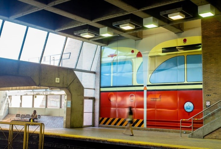 Mural of TTC streetcar inside a TTC station