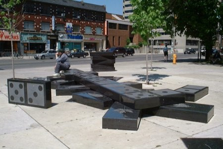 Susan Schelle & Mark Gomes Domino installation at the corner of Bloor and Spadina
